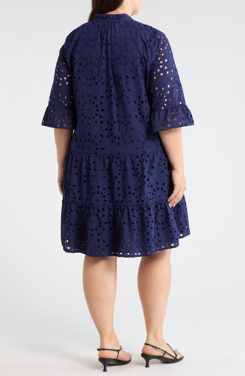 Anne Klein Eyelet Embroidered Tiered Cotton Dress, Alternate, color, Distant Mountain