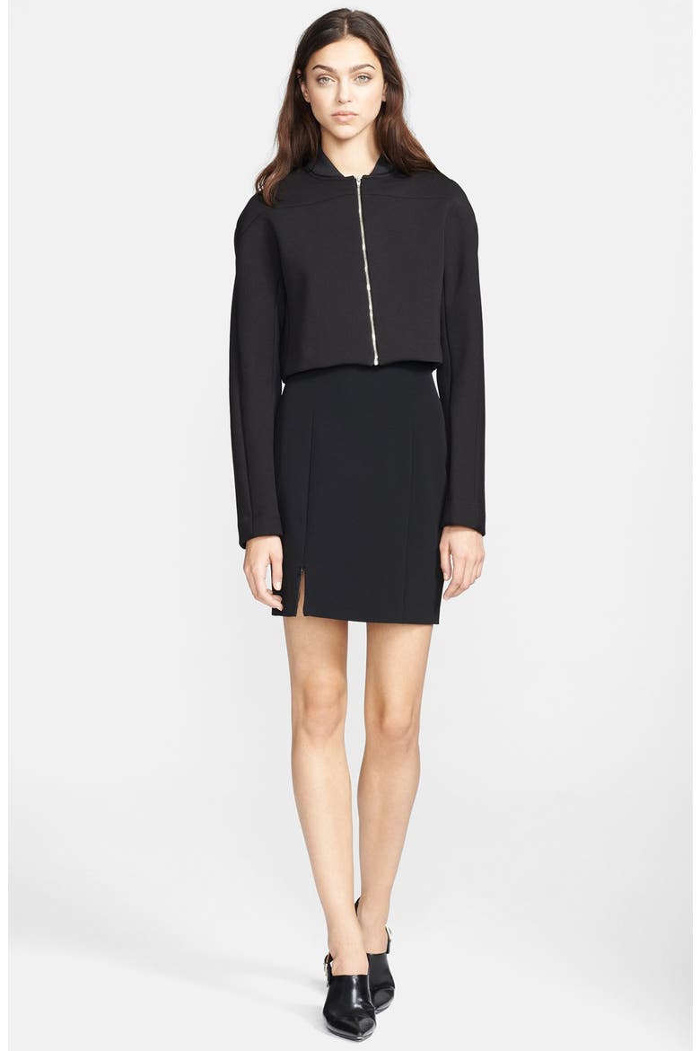 T by Alexander Wang Crop Neoprene Bomber Jacket, Alternate, color, BLACK