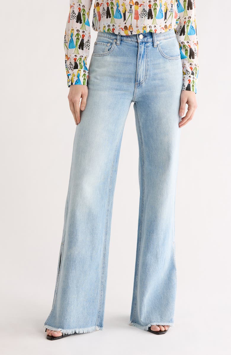 Alice + Olivia Weezy High Waist Full Length Jeans, Main, color, Gemma Light Blue