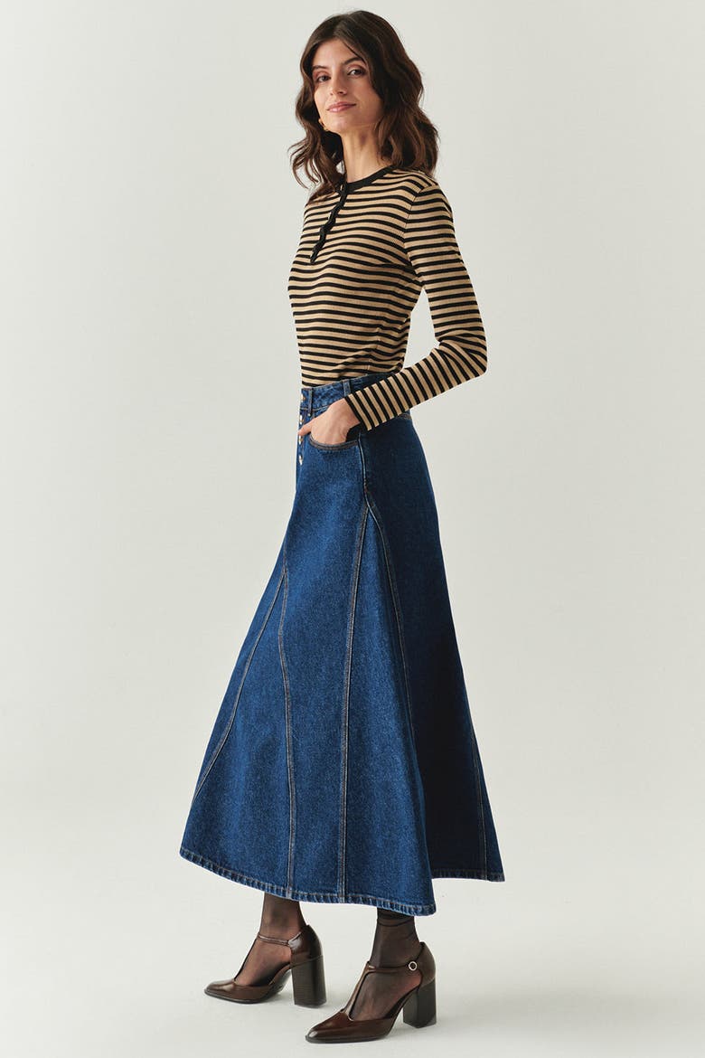 Araya Denim Maxi Skirt, Alternate, color, INDIGO