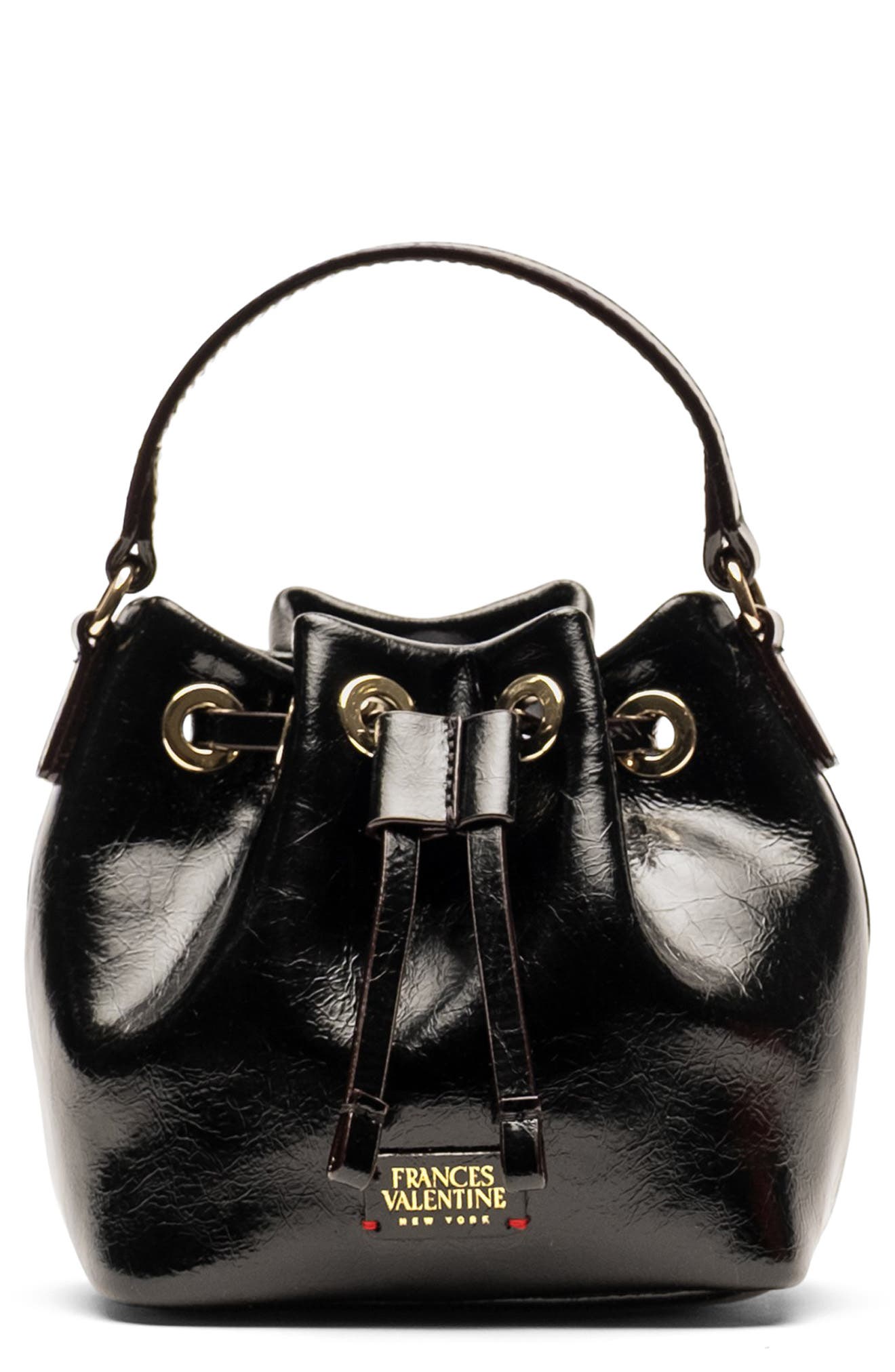 Frances Valentine Minnie Leather Bucket Bag, Main, color, Black