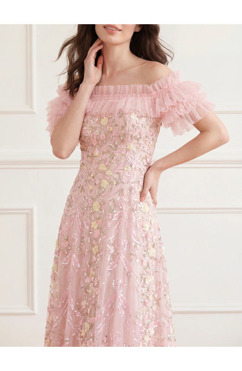 Needle & Thread Ribbon Heart Off-shoulder Ankle Gown, Alternate, color, Peony Pink/Multi