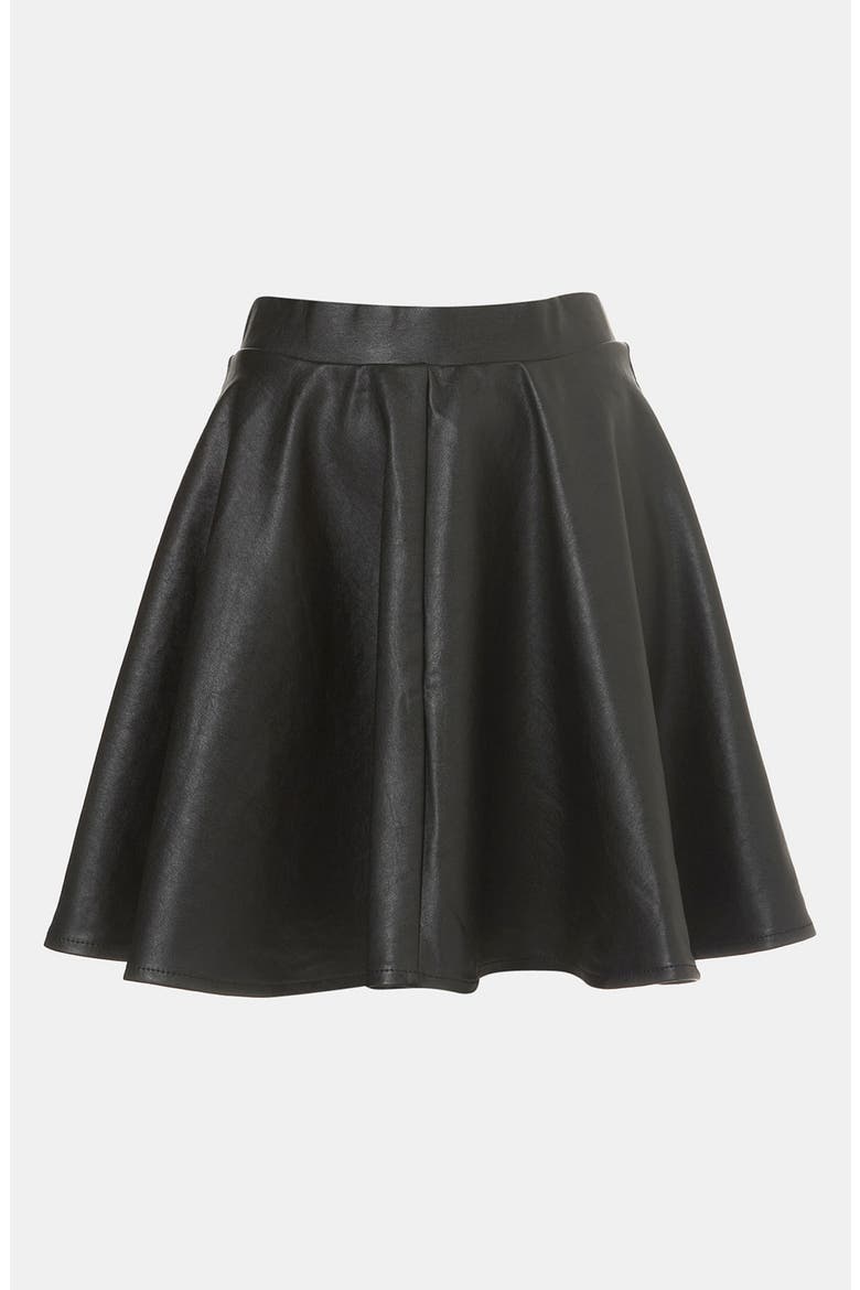 'Andie' Faux Leather Skater Skirt, Main, color, BLACK