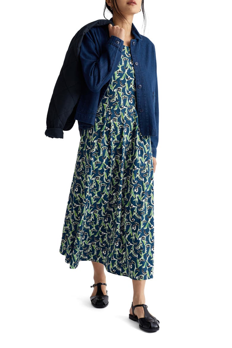 Veronica Print Stretch Organic Cotton Jersey Midi Dress, Main, color, PAINTY BLUEBELL DARK VOYAGE