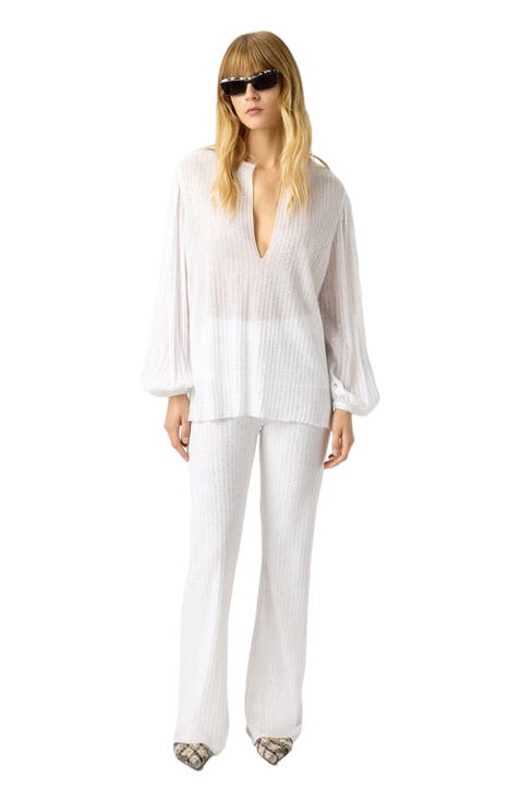 Blouse In Ribbed Viscose Lamé With Sequins