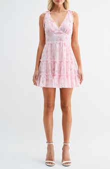 Lush Floral Print Embroidered Tiered Minidress