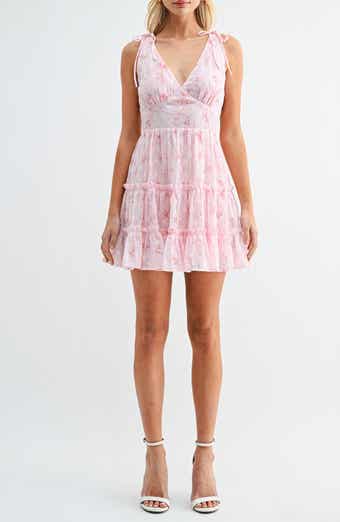 Lush Floral Print Embroidered Tiered Minidress