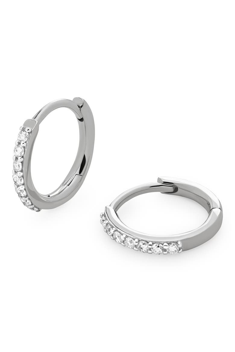 Lab Grown Diamond Pavé Huggie Hoop Earrings, Main, color, 14K SOLID WHITE GOLD / DIAMOND