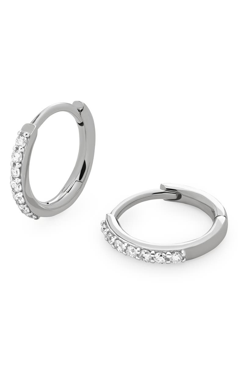Monica Vinader Lab Grown Diamond Pavé Huggie Hoop Earrings, Main, color, 14K Solid White Gold / Diamond