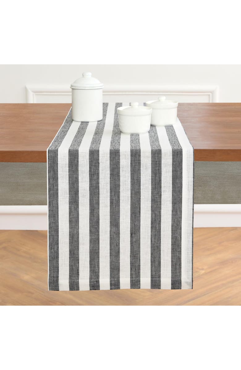 Solino Home Linen Table Runner - Sorrento Stripe, Main, color, Black And White