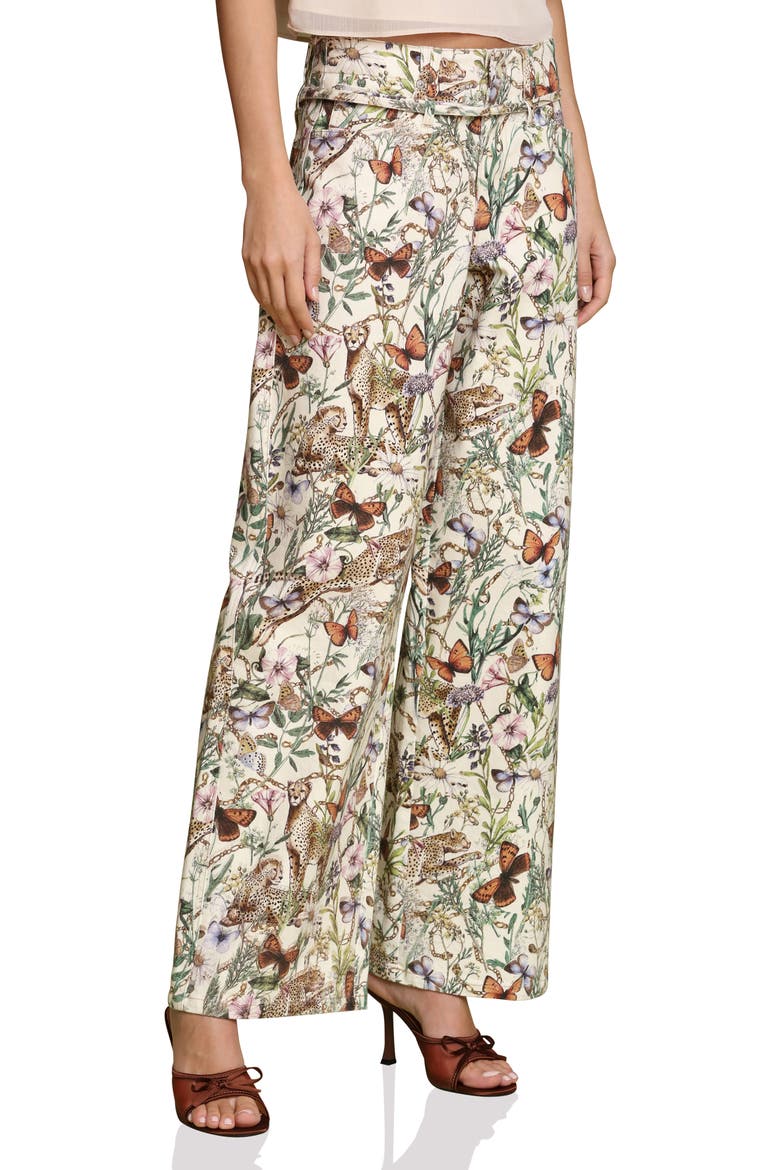 Belted Wide Leg Stretch Denim Pants, Alternate, color, ECRU CHEETAH SCARF