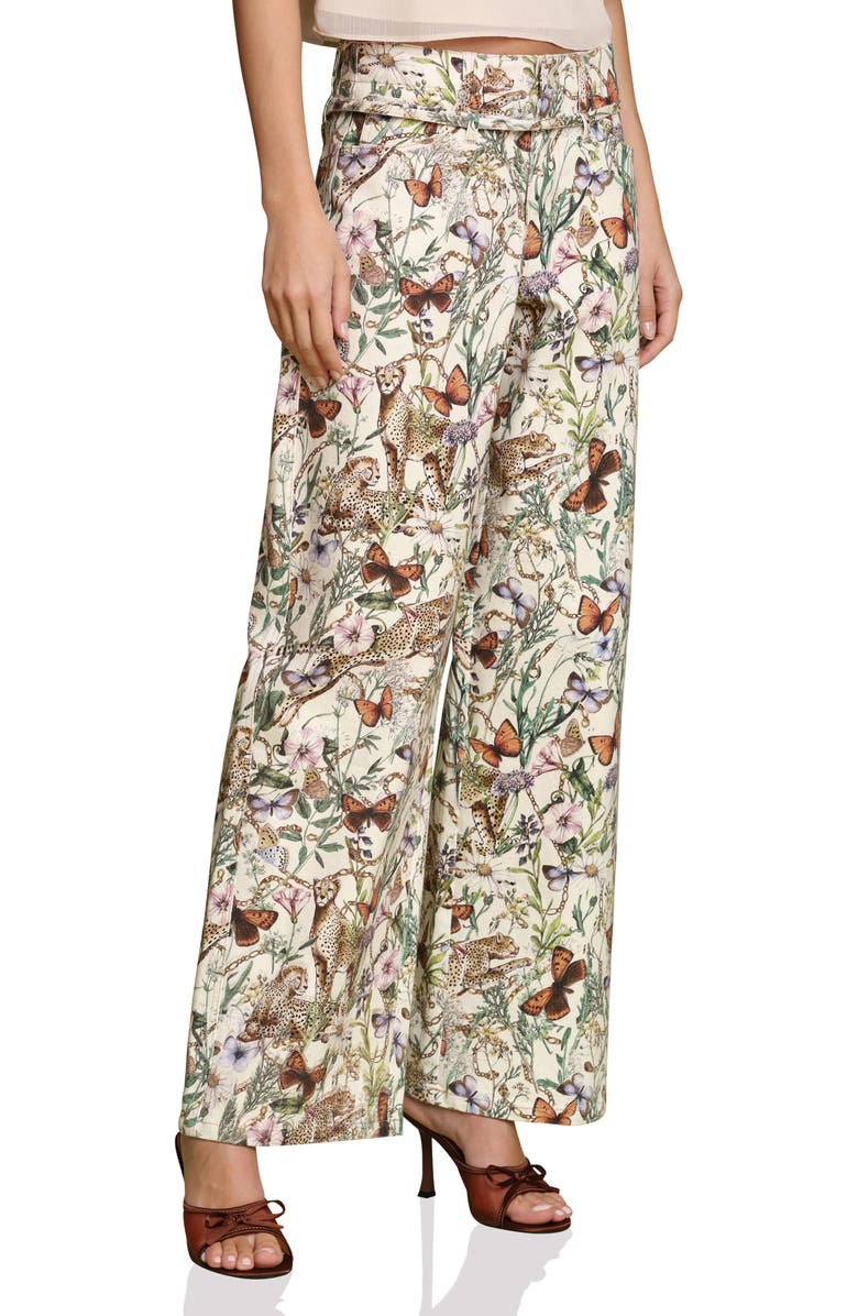 Avec Les Filles Belted Wide Leg Stretch Denim Pants, Alternate, color, Ecru Cheetah Scarf