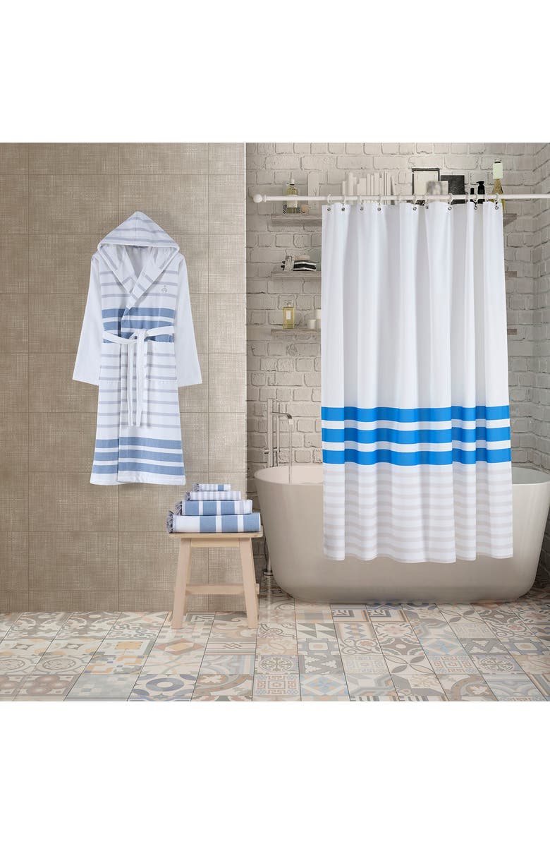 Brooks Brothers Turkish Peshtemal Shower Curtain, Alternate, color, Silver Blue