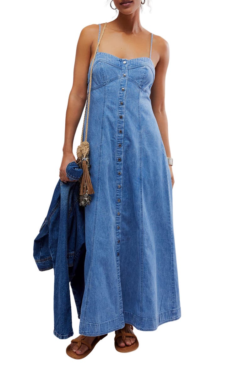 Just Jill Denim Maxi Dress, Main, color, COPEN