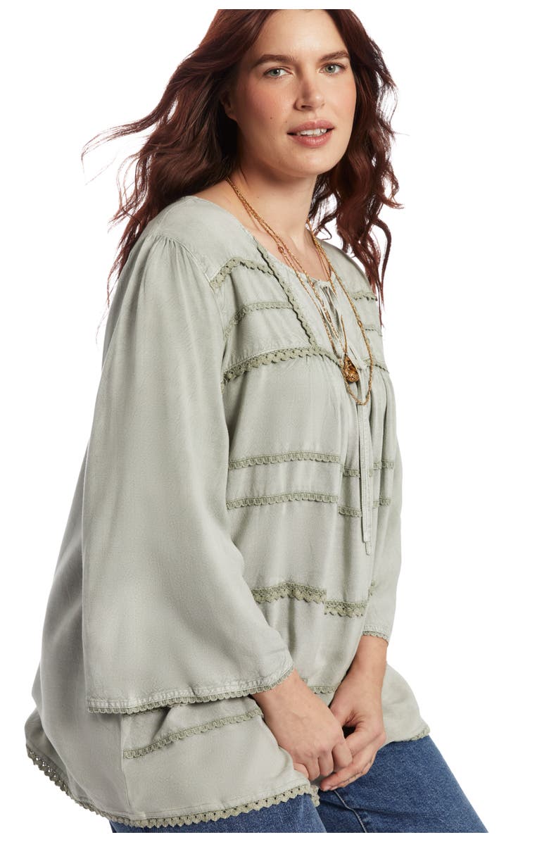 June + Vie Acid Wash Peasant Blouse, Main, color, Slate