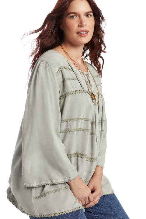 Acid Wash Peasant Blouse (Plus)