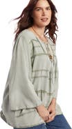 June + Vie Acid Wash Peasant Blouse