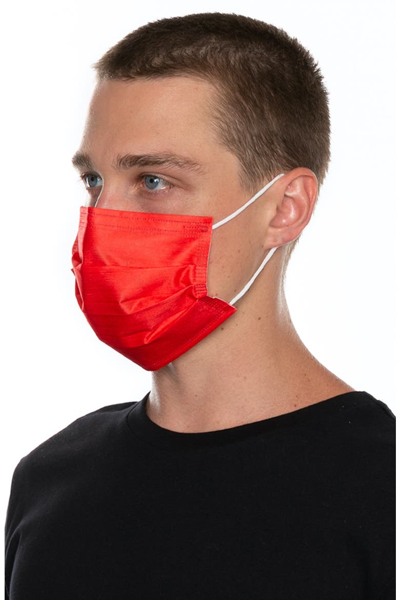 5-Pack Adult Disposable Pleated Face Masks, Alternate, color, NEON RED CORAL