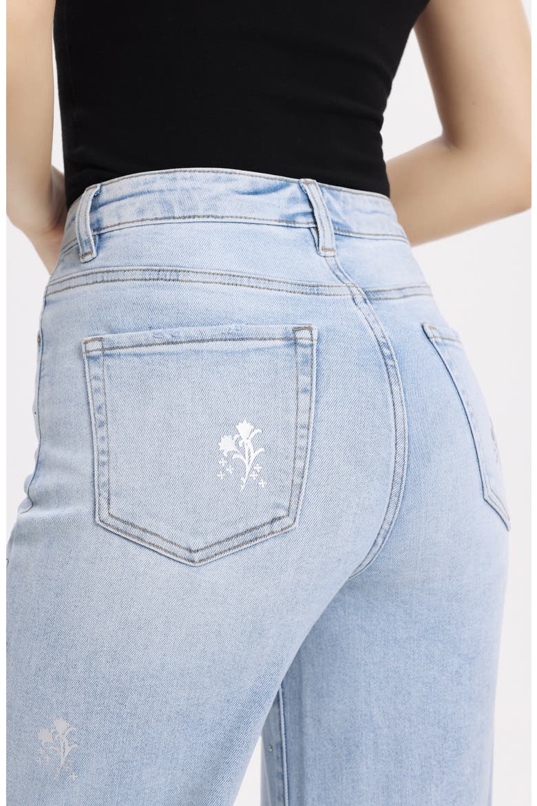 Embellished Raw Hem High Waist Wide Leg Jeans, Alternate, color, LIGHT BLUE