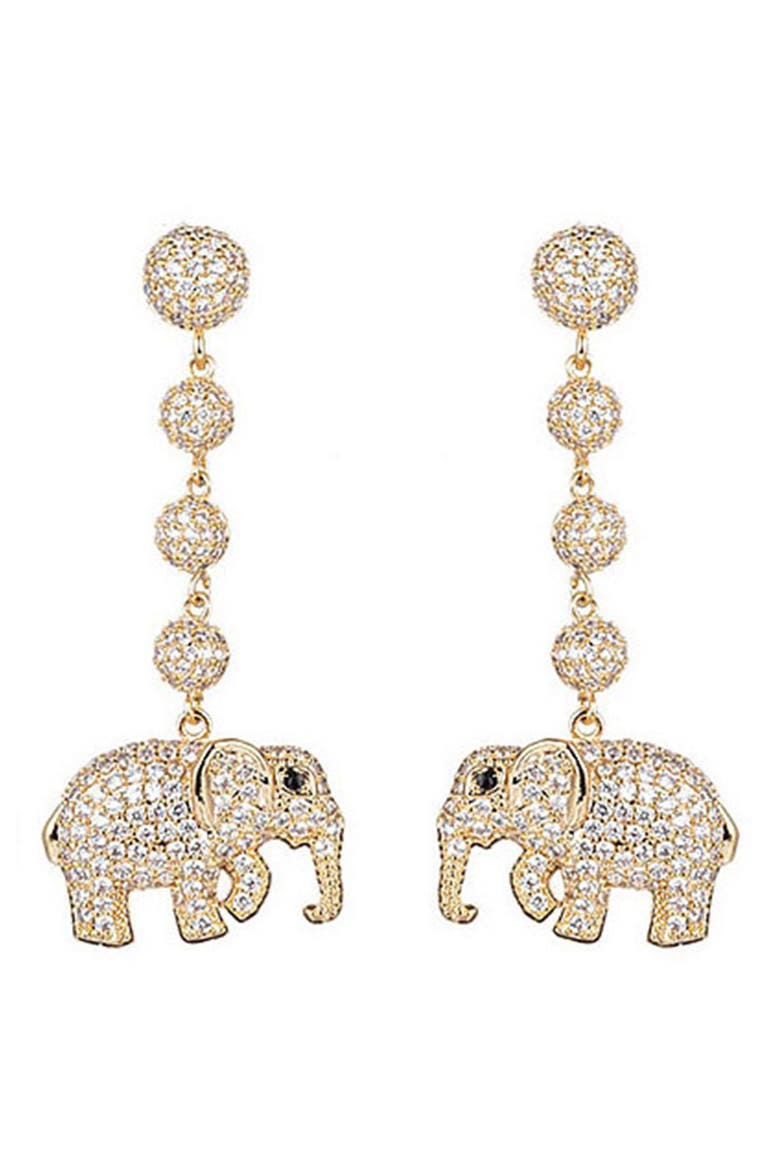 Gold-Tone Elephante CZ Earrings, Main, color, GOLD