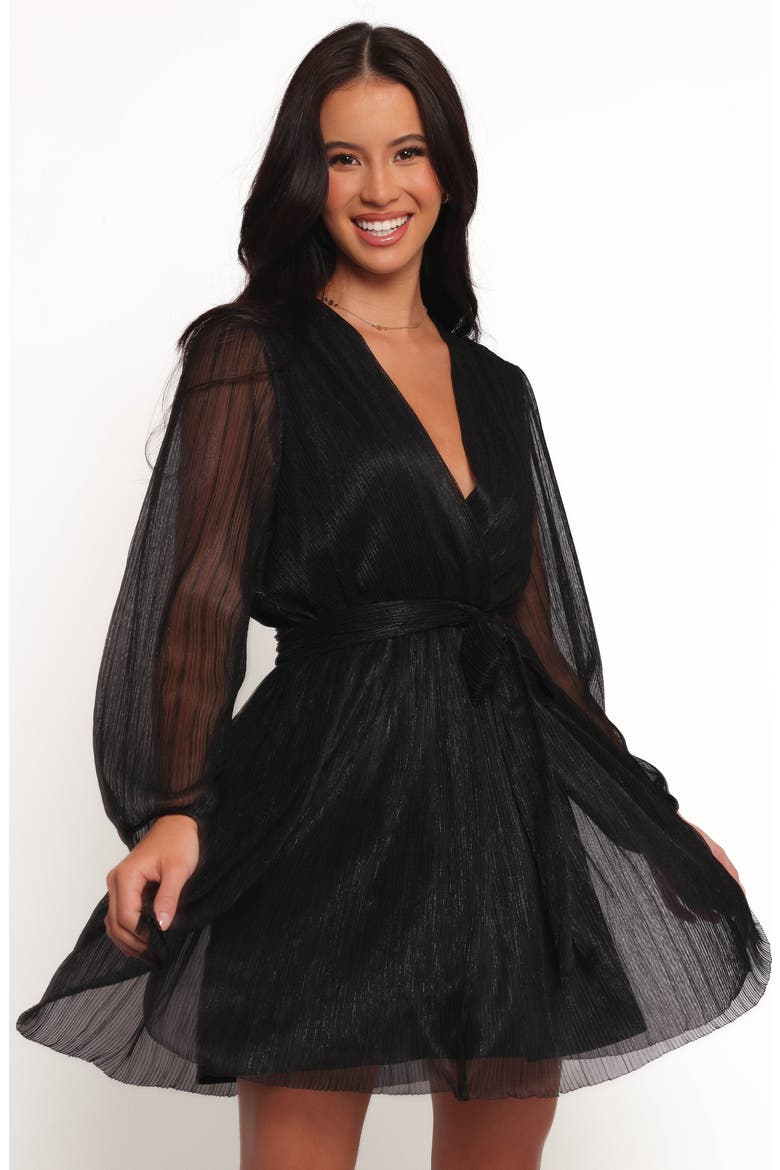 Zhara Metallic Long Sleeve Minidress, Alternate, color, BLACK