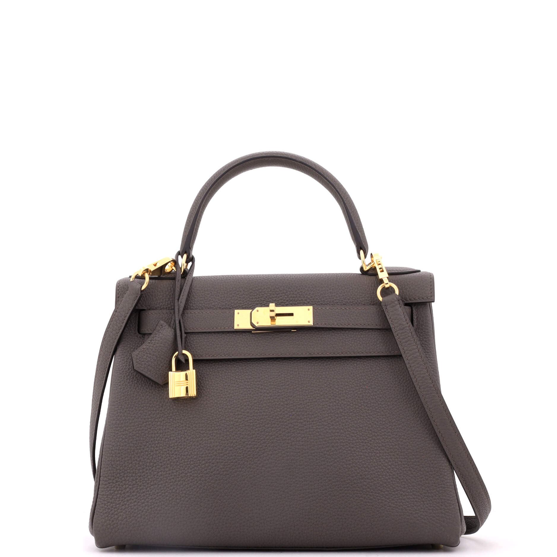 Pre-Owned Hermes Kelly Handbag Grey Togo with Gold Hardware 28, Main, color, Etain