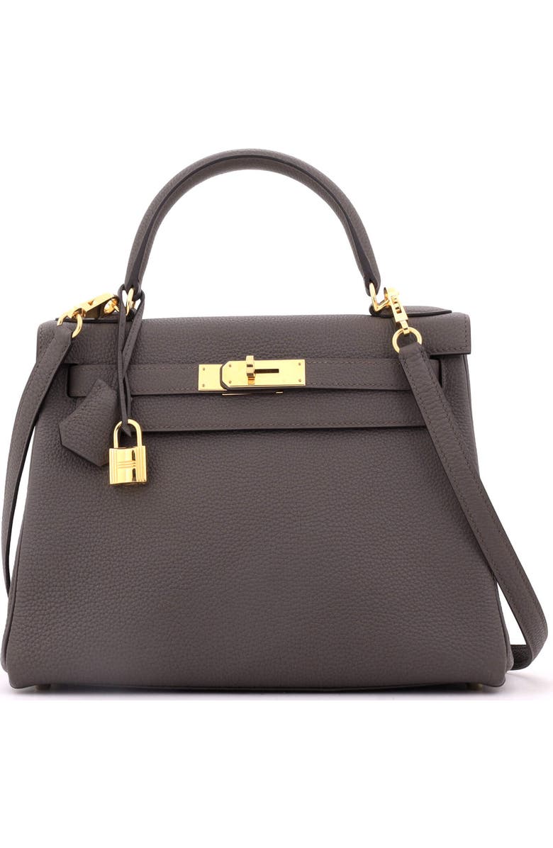 Pre-Owned Hermes Kelly Handbag Grey Togo with Gold Hardware 28, Main, color, Etain
