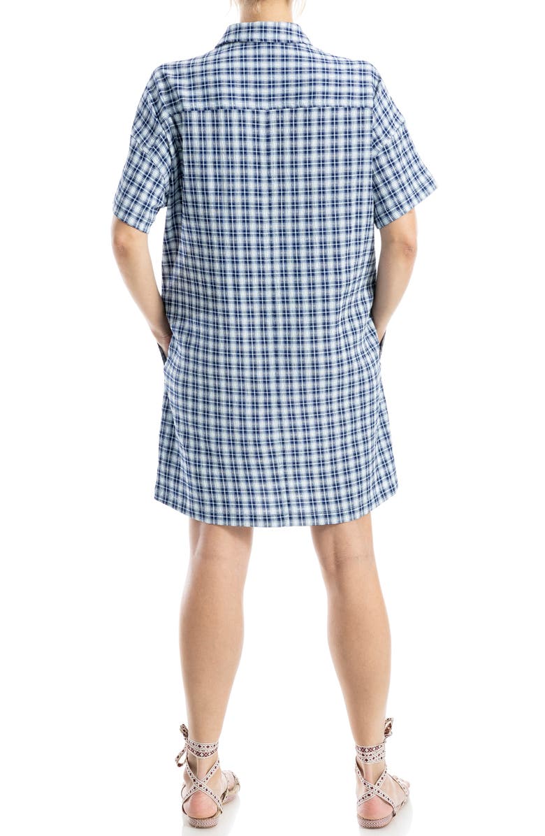 MAX STUDIO Plaid Short Sleeve Mini Shirtdress, Alternate, color, Navy/ Sky Plaid
