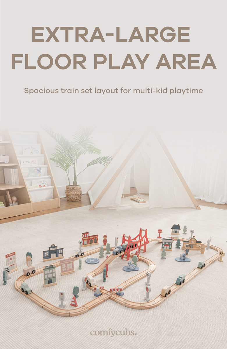 Comfy Cubs 100-Piece Wooden Train Set for Toddlers Ages 1+, Alternate, color, 100 Pc Set