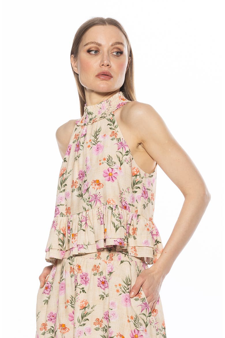 Roth Smocked Ruffle Halter Top, Alternate, color, PINK FLORAL