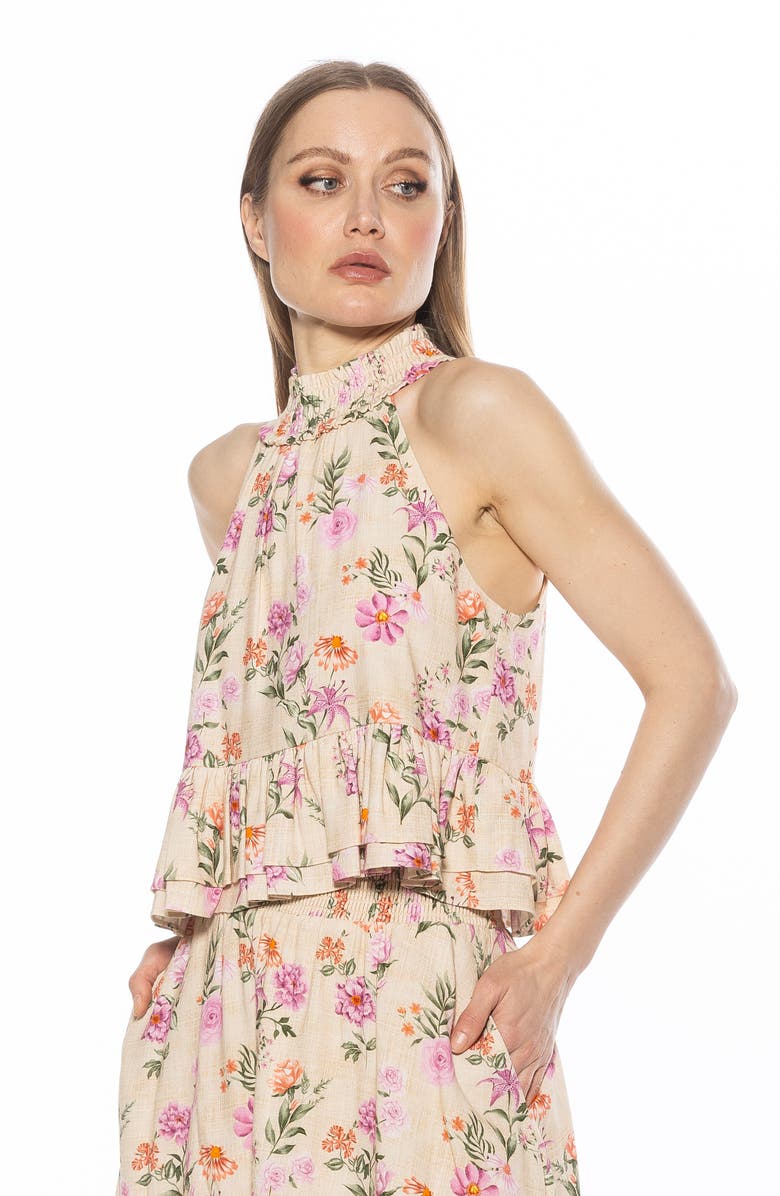 Alexia Admor Roth Smocked Ruffle Halter Top, Alternate, color, Pink Floral