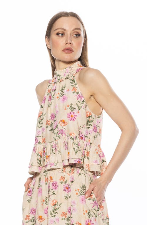 Alexia Admor Roth Smocked Ruffle Halter Top In Pink Floral