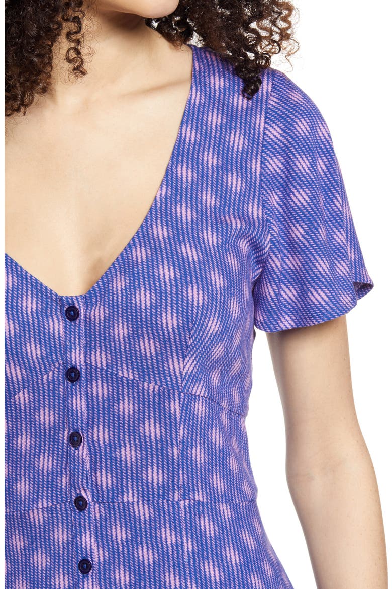 Print Flutter Sleeve Skater Dress, Alternate, color, BLUE- PURPLE NOKO