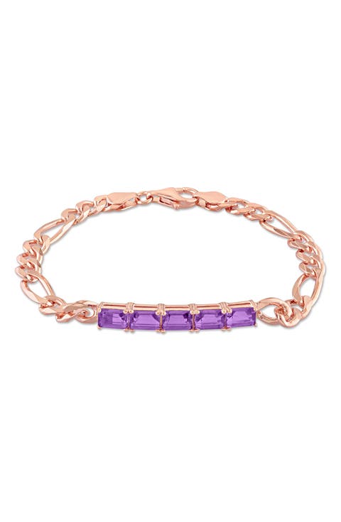 Baguette Cut Amethyst Curb Chain Bracelet