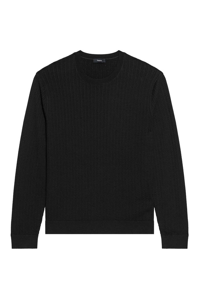 Riland Cable Stitch Cotton Crewneck Sweater, Alternate, color, BLACK