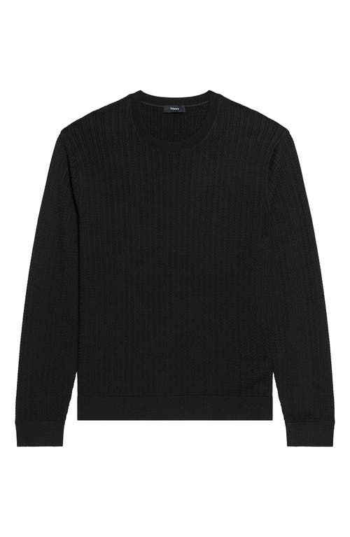Theory Riland Cable Stitch Cotton Crewneck Sweater In Black