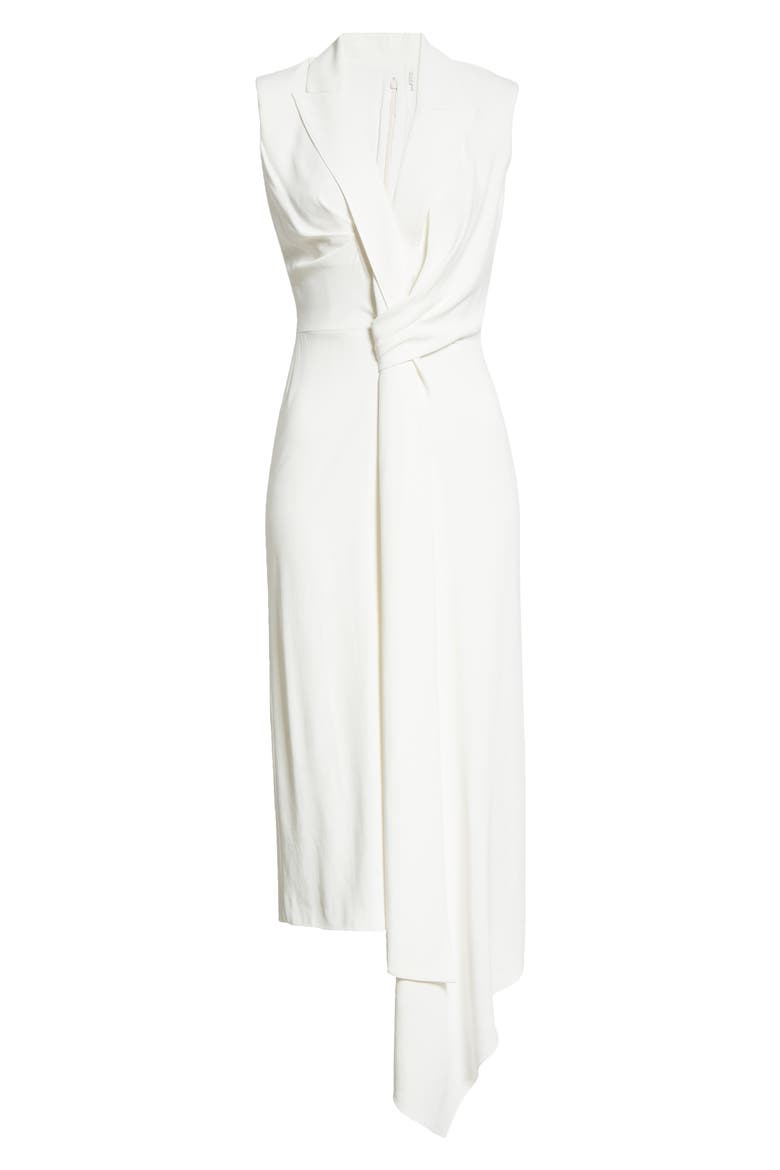 Alexander McQueen Gathered Asymmetrical Midi Sheath Dress, Alternate, color, LIGHT IVORY