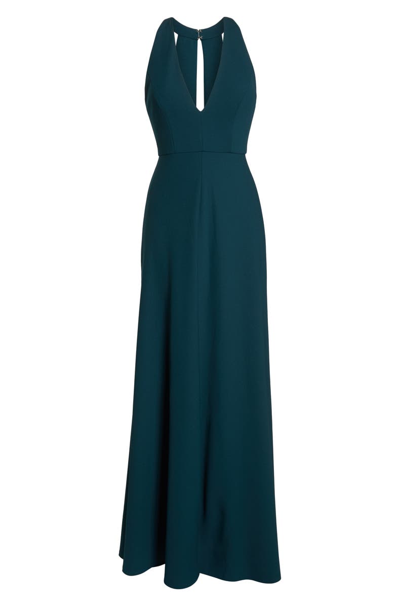 Jenny Yoo Margot V-Neck Knit Crepe Gown, Alternate, color, 