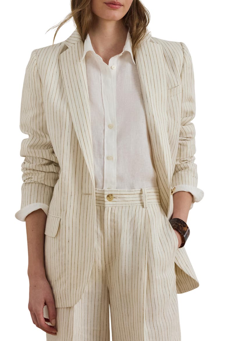 Mixed Stripe Linen Jacket, Main, color, IVORY MULTI