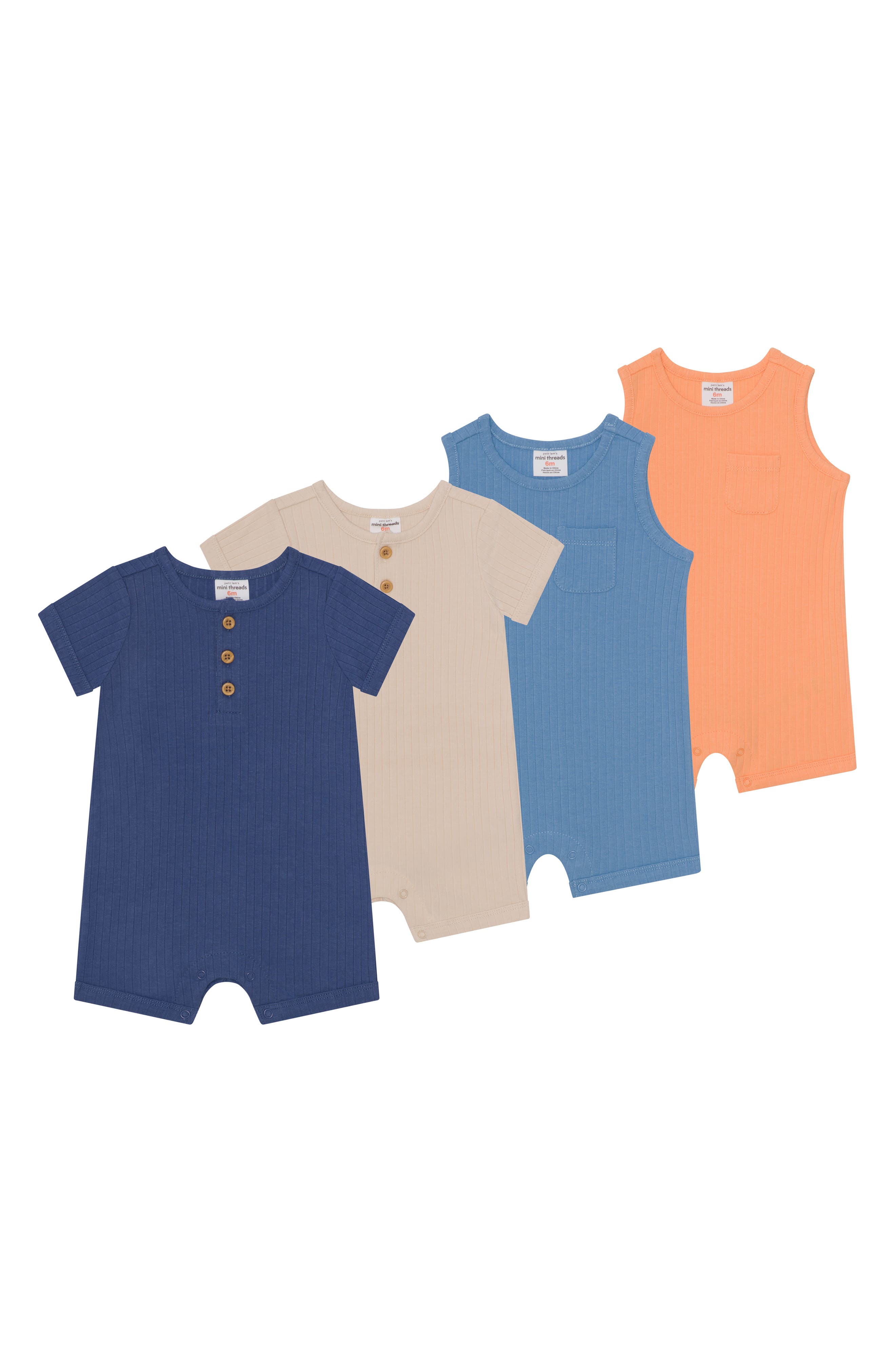 PL Baby by Petit Lem Core 4-Pack Rib Rompers
