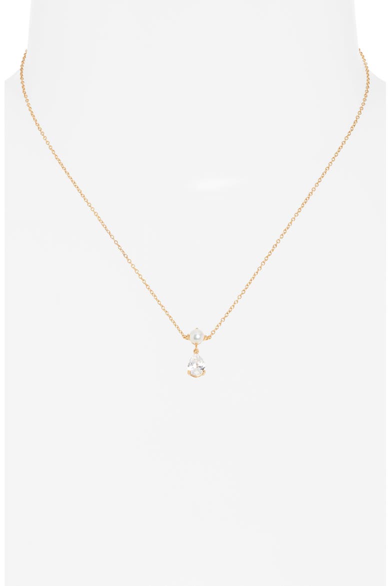 Faux Pearl & Cubic Zirconia Pendant Necklace, Alternate, color, FAUX PEARL/ 14K GOLD PLATED