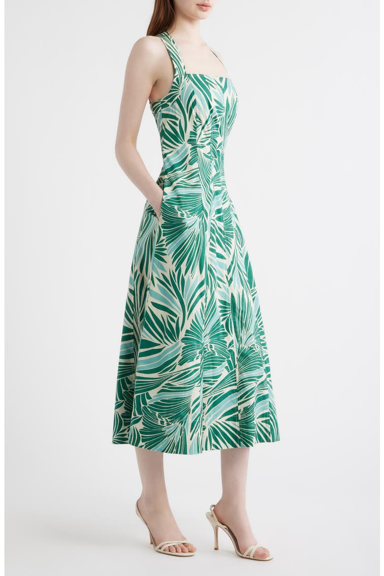 Leaf Print Cotton Poplin Dress, Alternate, color, GREEN MULT