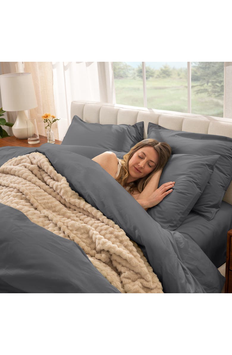 Bare Home 100% Organic Cotton Percale Duvet Cover and Sham Set, Alternate, color, Grey