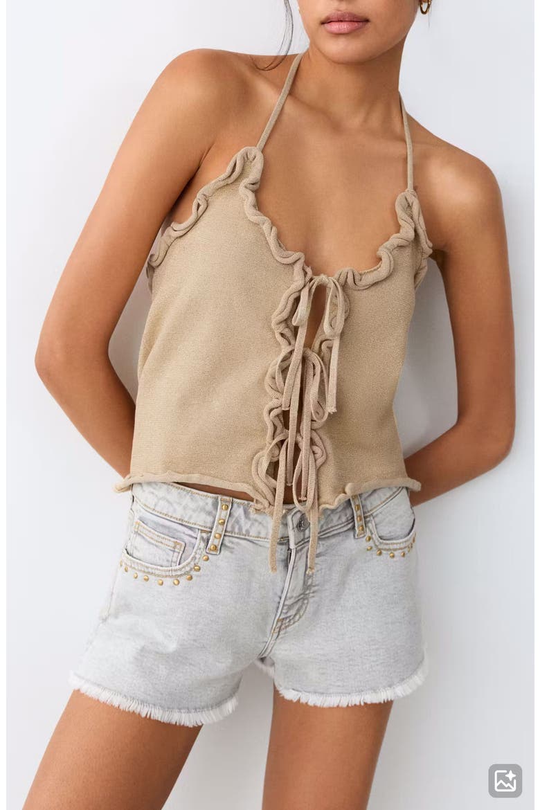 Bows Knit Halter Top, Main, color, GOLD