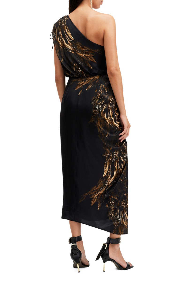 AllSaints Laura One-Shoulder Midi Dress, Alternate, color, Charm Black