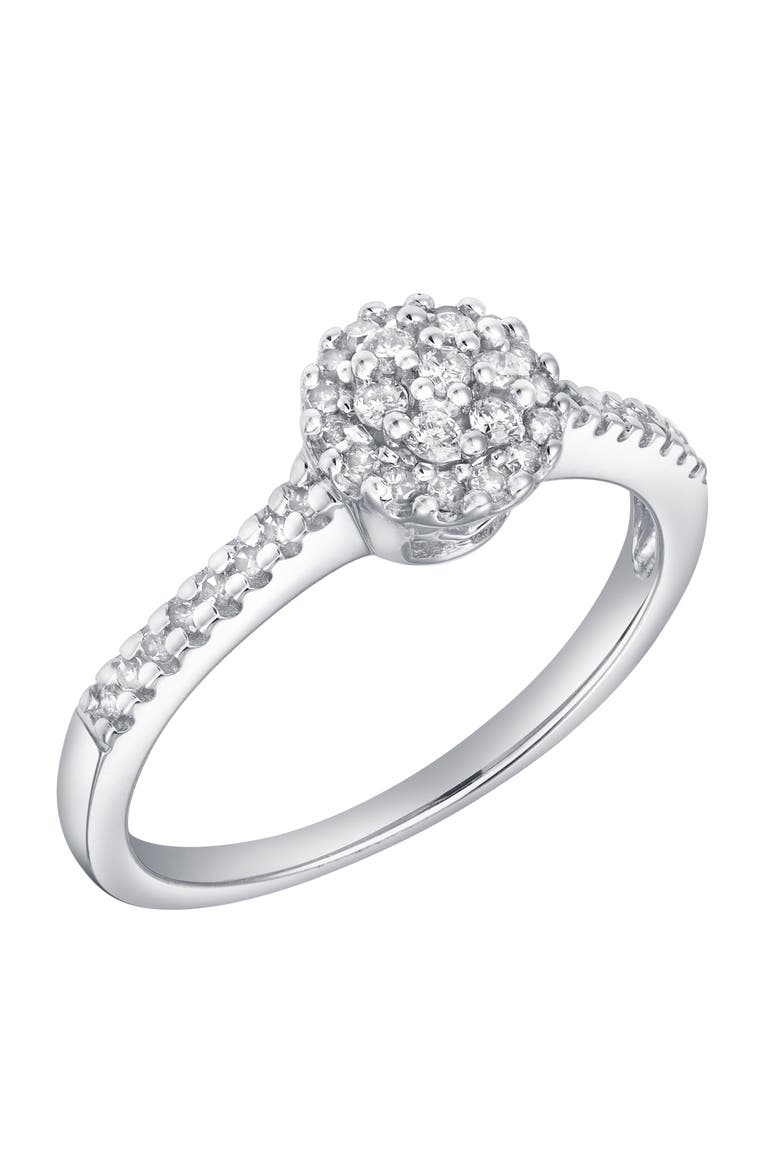 Nuvienne 0.30 Cts Natural Diamond Halo Cluster 14K Gold Ring, Alternate, color, 14K White Gold