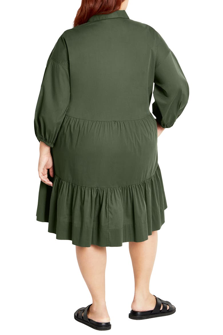 Kiara Balloon Sleeve Tiered Shirtdress, Alternate, color, KHAKI