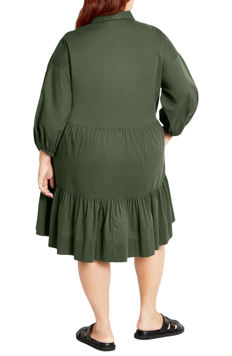 City Chic Kiara Balloon Sleeve Tiered Shirtdress, Alternate, color, 