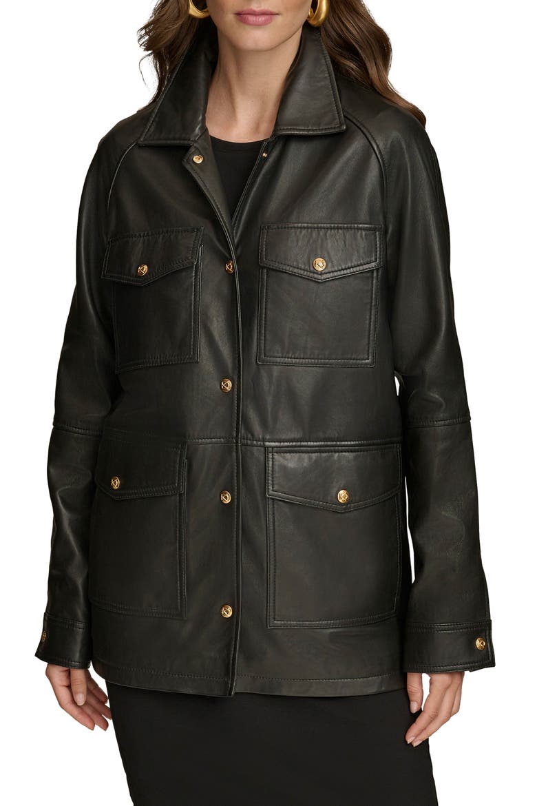 Leather Field Jacket, Main, color, BLACK