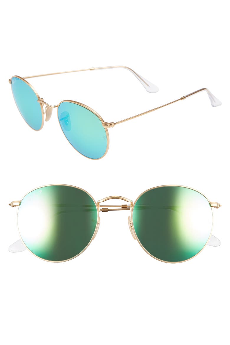 53mm Polarized Round Retro Sunglasses, Main, color, GREEN/ MIRROR